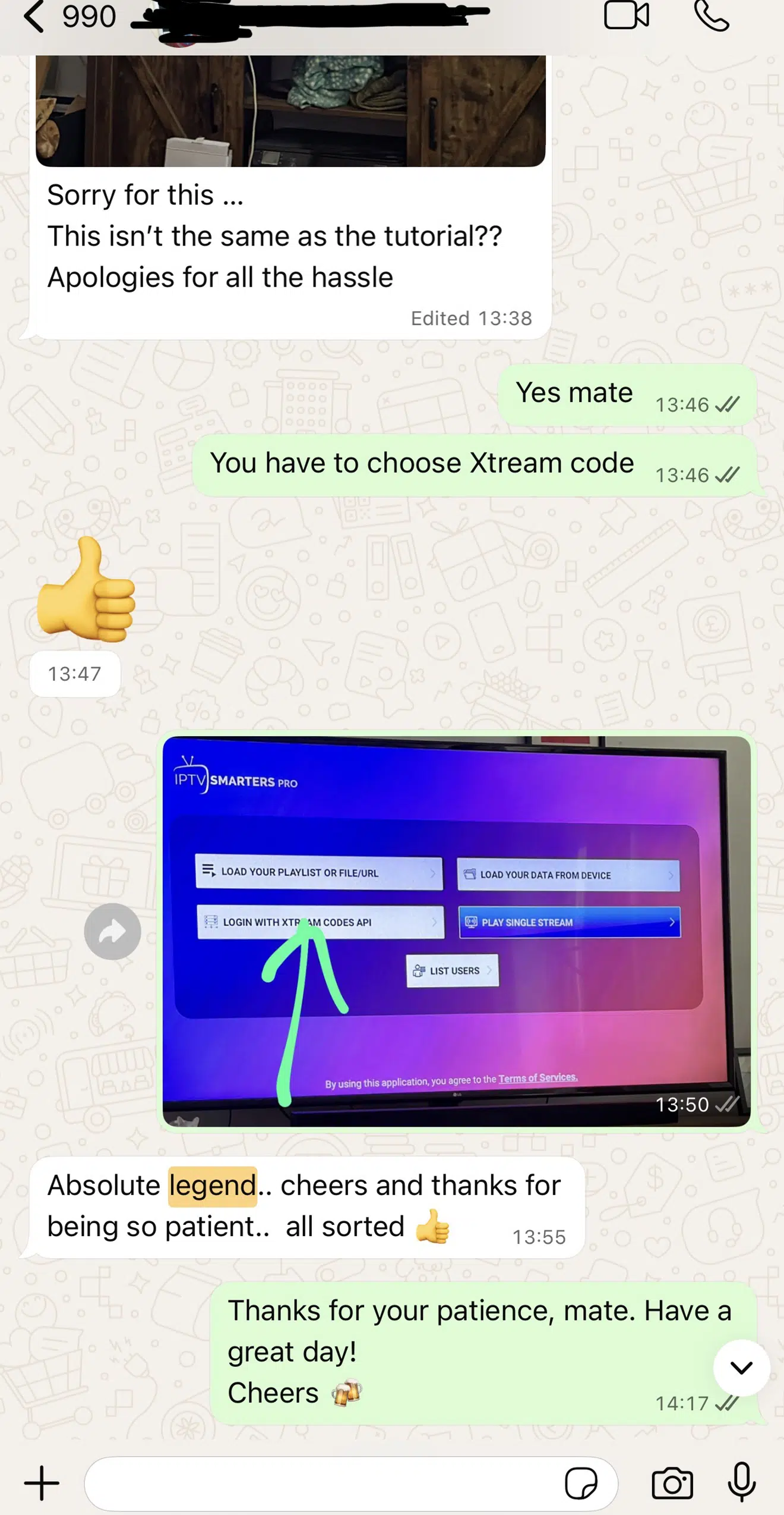 WhatsApp klantervaring: IPTV Smarters hulp