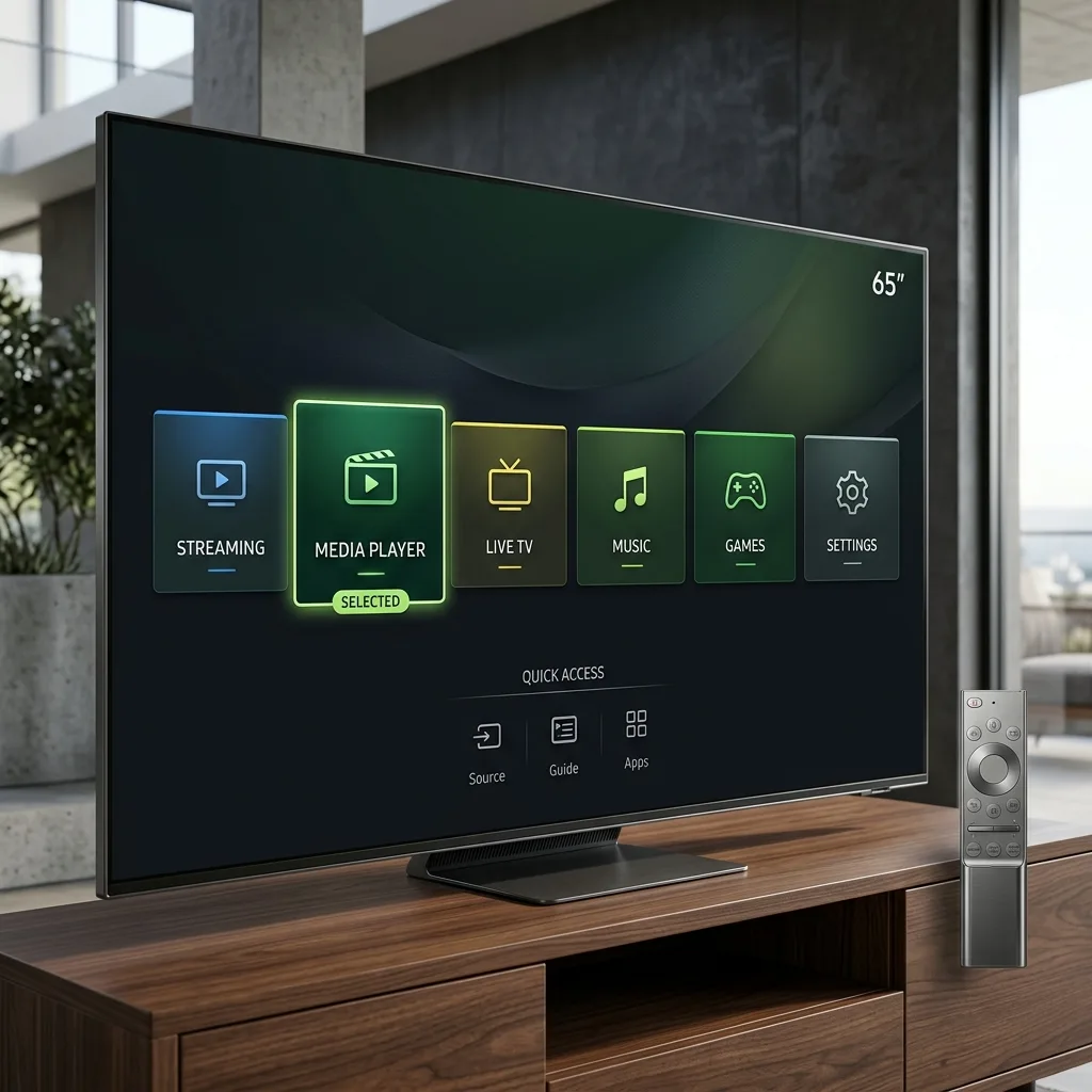 Samsung Smart TV running a native media player application via the Tizen app launcher